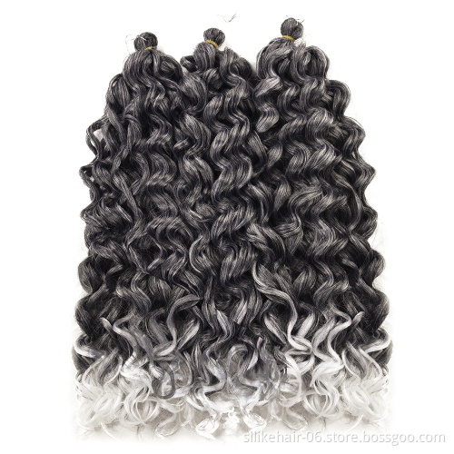 24 inch Ombre Gray Black Afro Curl Water Wave Braids Boby Waves Ocean Wave Curly Synthetic Crochet Braiding Hair Extensions